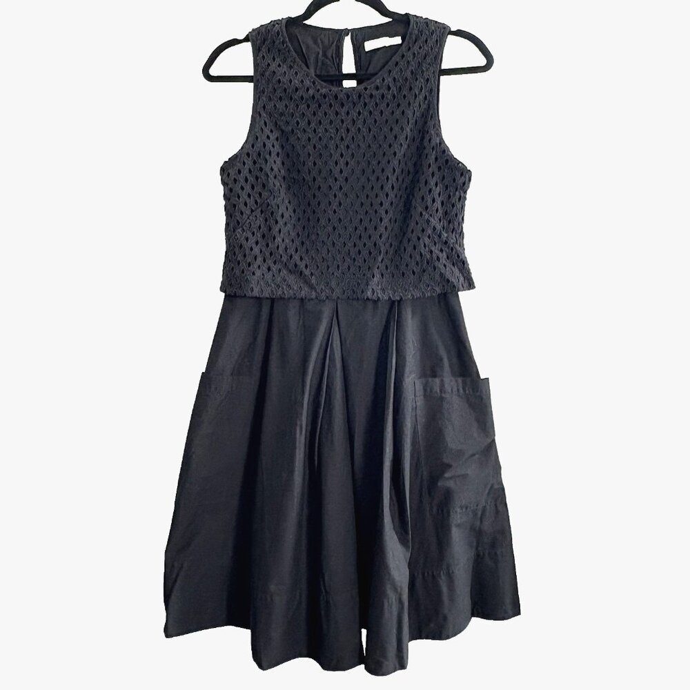 ELIZA J Women Cutout Full Skirt Sleeveless Midi Dress Sz 10 Black Elegant 52-13
